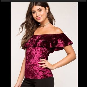 Velvet burgundy off shoulder top